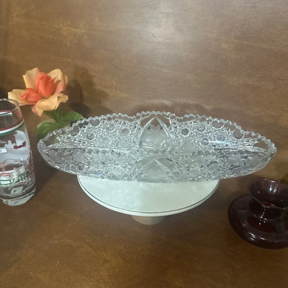 Vintage American Brilliant Period Cut Crystal Glass Relish Celery Dish
